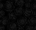 Black seamless pattern with gray line roses