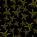 Black seamless pattern with yellow butterflies
