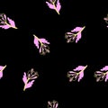 Black seamless vector pattern with pink flowers. Art continuous illustration modern Royalty Free Stock Photo