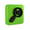 Black Search heart and love icon isolated on transparent background. Magnifying glass with heart inside. Green square