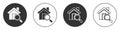 Black Search house icon isolated on white background. Real estate symbol of a house under magnifying glass. Circle Royalty Free Stock Photo