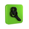 Black Search location icon isolated on transparent background. Magnifying glass with pointer sign. Green square button.