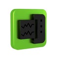 Black Seismograph icon isolated on transparent background. Earthquake analog seismograph. Green square button.