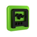 Black Seismograph icon isolated on transparent background. Earthquake analog seismograph. Green square button.