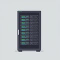 A black server rack illustration with stacked units, each featuring glowing green and Royalty Free Stock Photo