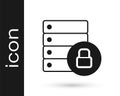 Black Server Security With Closed Padlock Icon Isolated On White Background. Database And Lock. Security, Safety