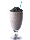 Black sesame milkshake dark gray glass black sesame paste sesame seeds