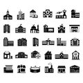 Black Set of Buildings Icons. Royalty Free Stock Photo