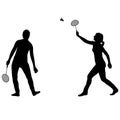 Black set silhouette of female badminton player on white background Royalty Free Stock Photo