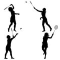 Black set silhouette of female badminton player on white background Royalty Free Stock Photo