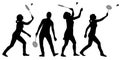 Black set silhouette of female badminton player on white background Royalty Free Stock Photo