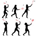 Black set silhouette of female badminton player on white background Royalty Free Stock Photo