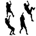 Black set silhouette Mountain climber climbing a tightrope up on hands