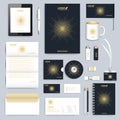 Black set of vector corporate identity template. Modern business stationery mock-up. Branding design with round golden Royalty Free Stock Photo