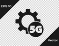 Black Setting 5G new wireless internet wifi connection icon isolated on transparent background. Global network high