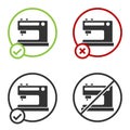 Black Sewing machine icon isolated on white background. Circle button. Vector Illustration Royalty Free Stock Photo