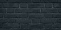 Black shabby brick wall closeup wide texture. Dark gray rough brickwork widescreen background Royalty Free Stock Photo