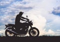 black shadow yong man and classic motorbike