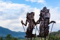 Black shadow silhouette of traditional Balinese puppets Wayang Kulit