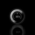 Thermostat in black colour with realistic shadow and black background