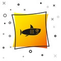 Black Shark icon isolated on white background. Yellow square button. Vector. Royalty Free Stock Photo