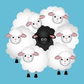 Black sheep in a crowd of white sheeps Royalty Free Stock Photo