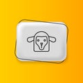 Black Sheep head icon isolated on yellow background. Animal symbol. Silver rectangle button. Vector Royalty Free Stock Photo