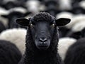 A black sheep standing in a herd of white sheep Royalty Free Stock Photo