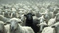 Black Sheep Standing Out in a Flock of Sheep Royalty Free Stock Photo