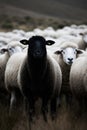 A black sheep among white sheep, AI generated Royalty Free Stock Photo