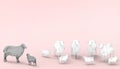 Black Sheep in White Sheep Family Group low poly Concept Modern art and contemporary modern pink paste background