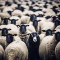 Black sheep in the white sheep flock, created with generative AI Royalty Free Stock Photo