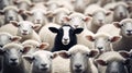 Black Sheep Among White Ones, standing out of crowd Royalty Free Stock Photo