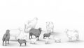 Black Sheep in White Sheep Family Group low poly Concept Modern art and contemporary modern isolated on white background Royalty Free Stock Photo