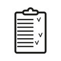 Black sheet tablet checkmark. Exam checklist icon. Vector illustration. Stock image.