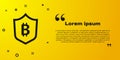 Black Shield with bitcoin icon isolated on yellow background. Cryptocurrency mining, blockchain technology, security Royalty Free Stock Photo