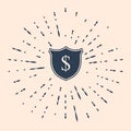 Black Shield and dollar icon isolated on beige background. Security shield protection. Money security concept. Abstract Royalty Free Stock Photo