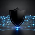 Black Shield Icon Over Abstract Digital Network security Royalty Free Stock Photo