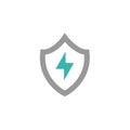 Black shield with lightning silhouette sign. Vector flat icon isolated on white