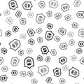 Black Shield with pirate skull icon isolated seamless pattern on white background. Vector Royalty Free Stock Photo