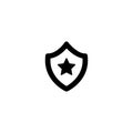 Black shield with star silhouette sign. Vector flat icon isolated on white. security sign Royalty Free Stock Photo