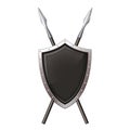 Black shield with steel frame and spear. Vector illustration