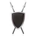 Black shield with steel frame and spear. Vector illustration