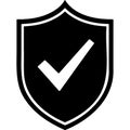 Black shield with white border and checkmark symbol representing security and approval concept isolated on transparent background Royalty Free Stock Photo