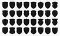 Black shields collection. Medieval protection monochrome silhouettes, blank security badges and heraldic insignia