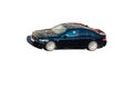 Black shiny car in motion isolated. Common urban vehicle side view. ready for cut out. Business sedan moving fast