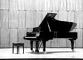 Grand piano set on stage, B&W Royalty Free Stock Photo