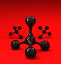 Black shiny molecules on red background