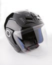 Black, shiny motorcycle helmet Isolated on white background Royalty Free Stock Photo