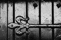 Black shiny painted door with a fleur-de-lys hinge Royalty Free Stock Photo